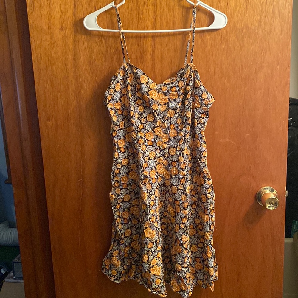 Vintage California Krush Colorful Floral Print Black Spaghetti Strap Dress
